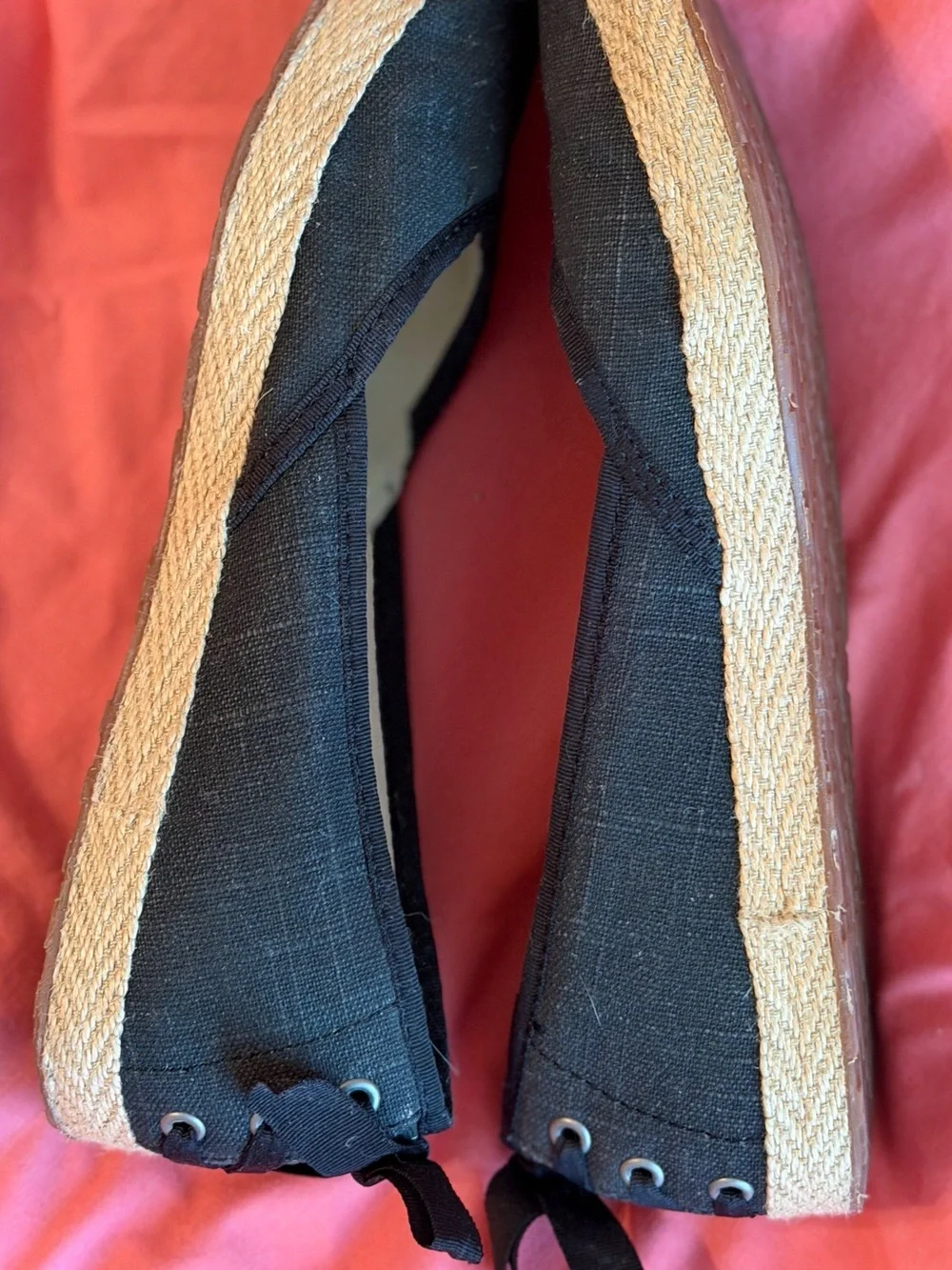 UGG Black Canvas Espadrille Flats with Bow Trim